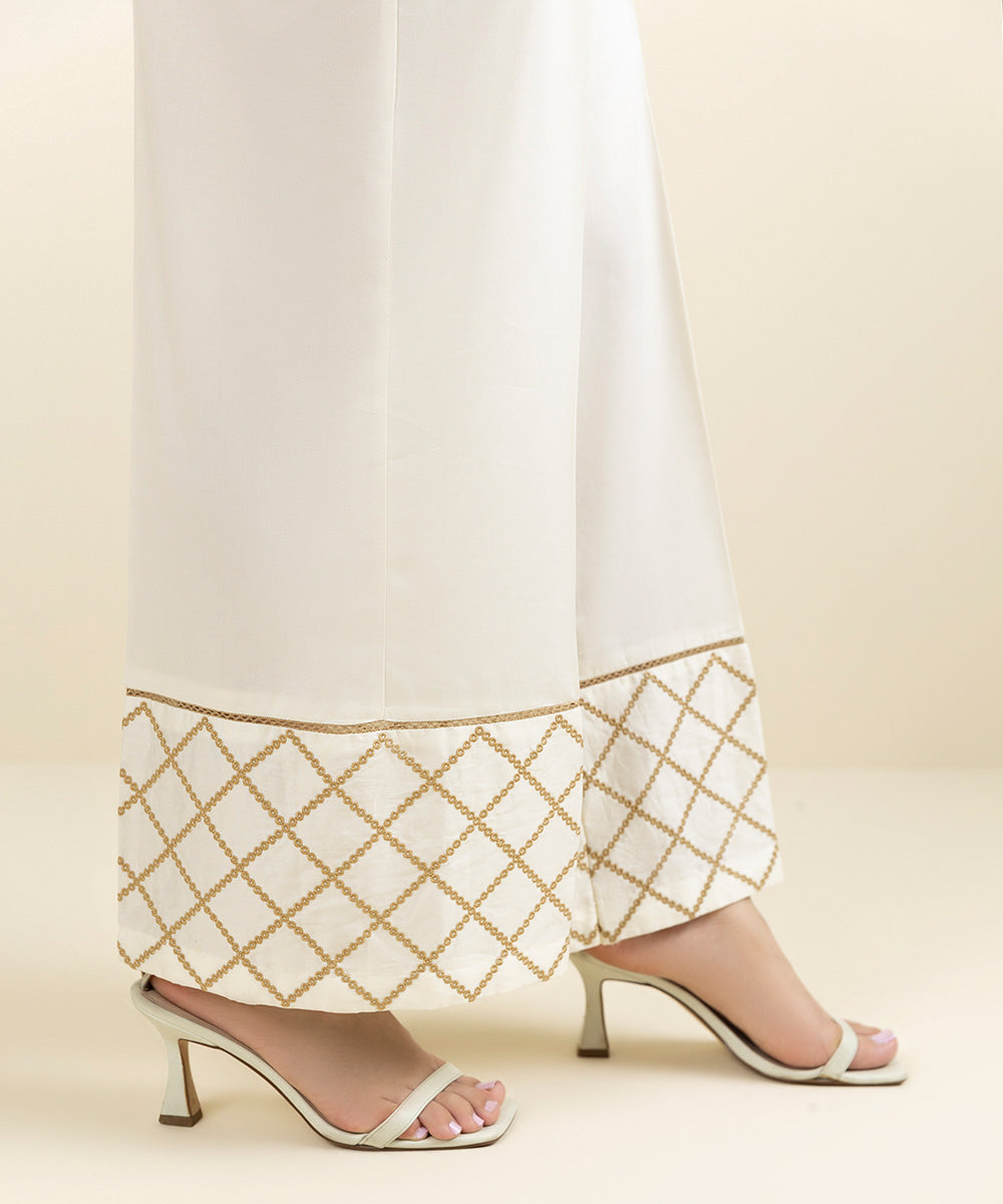 Women's Pret Supreme Satin Embroidered Off White Culottes