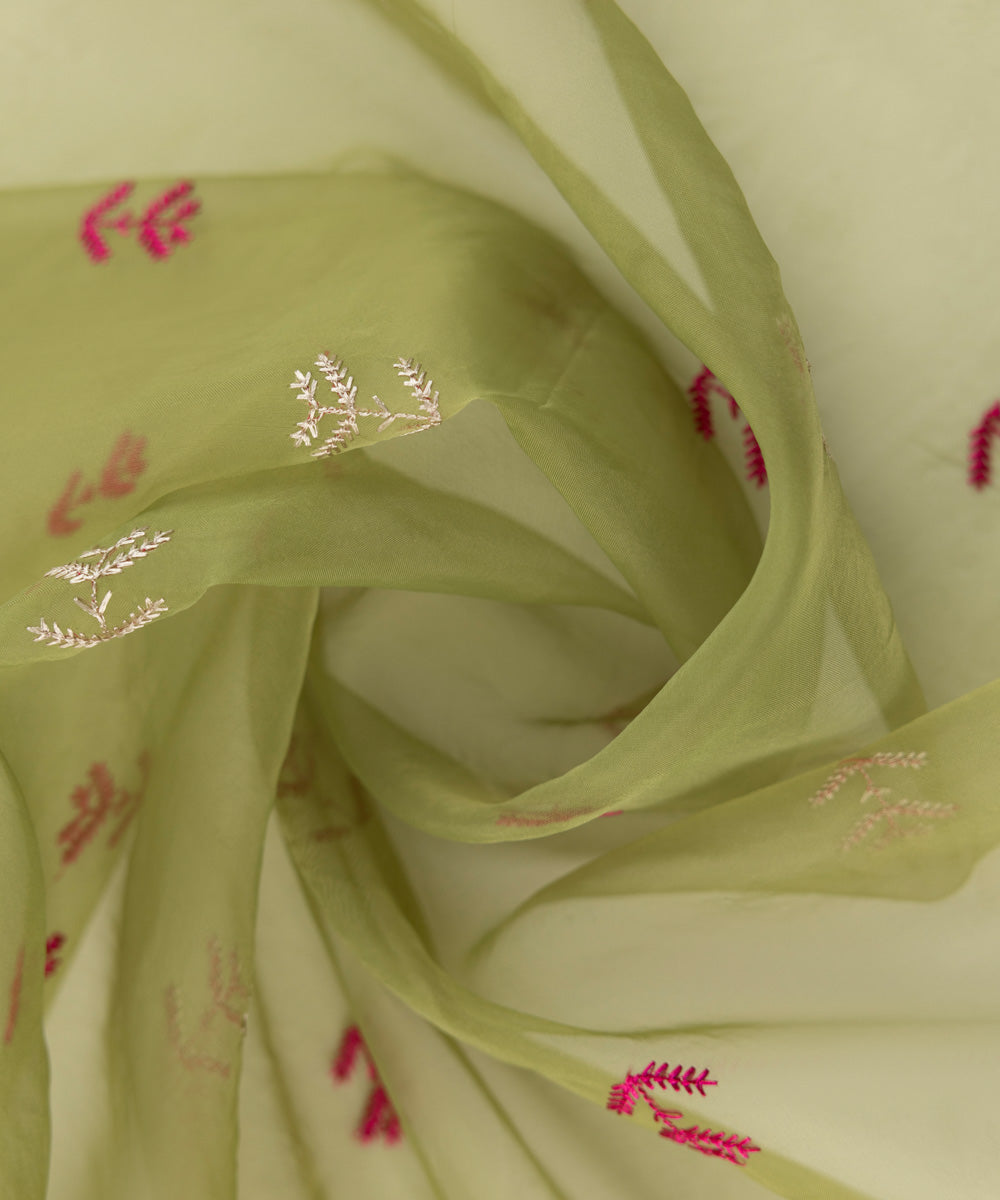 Blended Organza Embroidered Green Dupatta