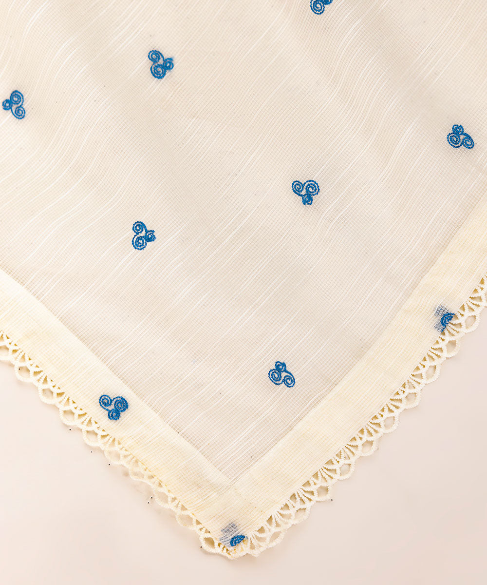 Blended Raw Net Off White Embroidered Dupatta