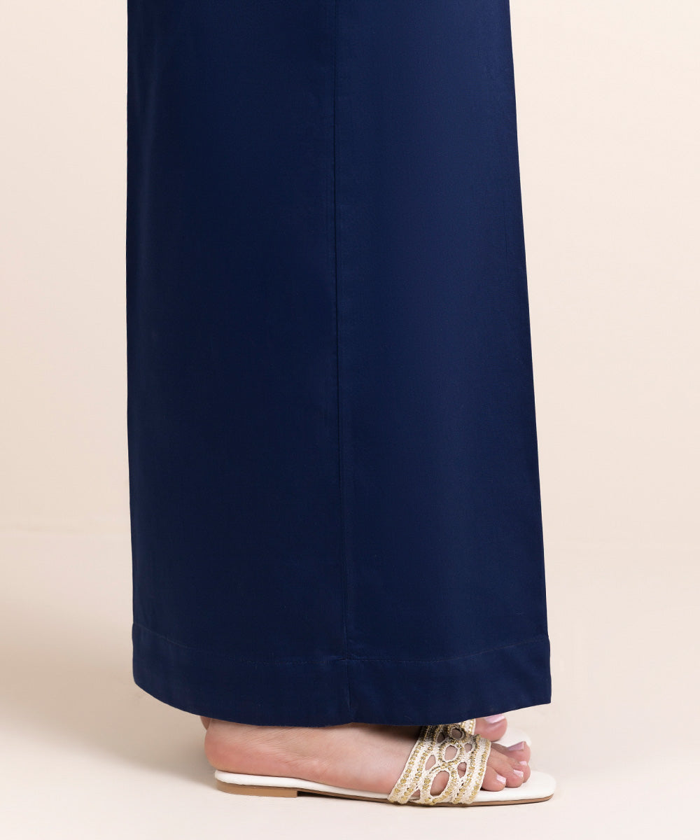 Women's Pret Blended Satin Blue Solid Culottes