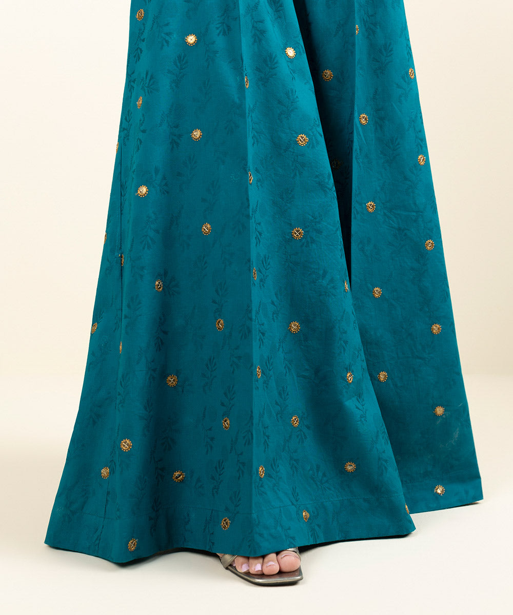 Women's Pret Cotton Jacquard Embroidered Blue Sharara