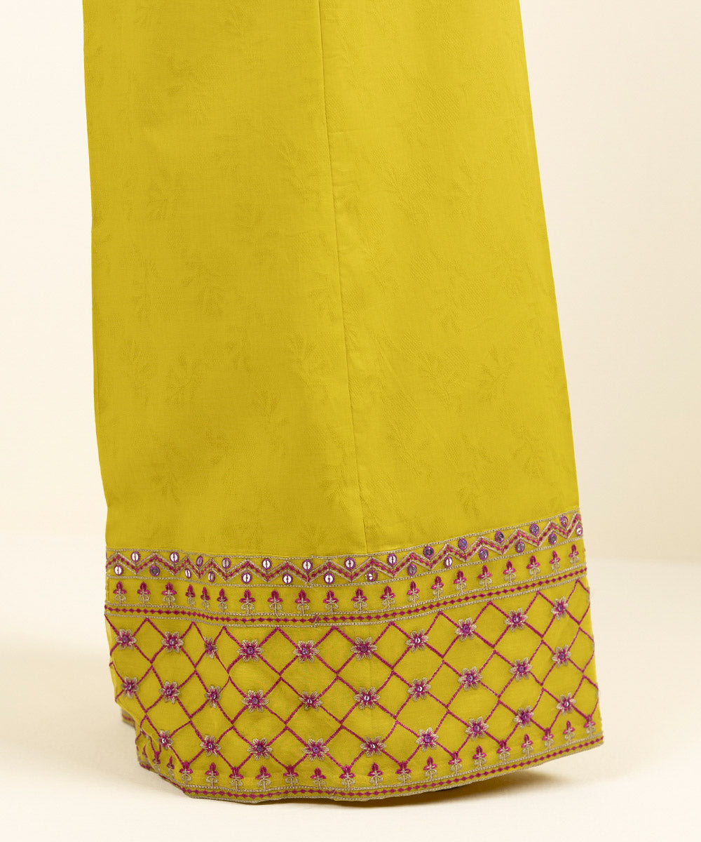 Women's Pret Cotton Jacquard Embroidered Yellow Culottes