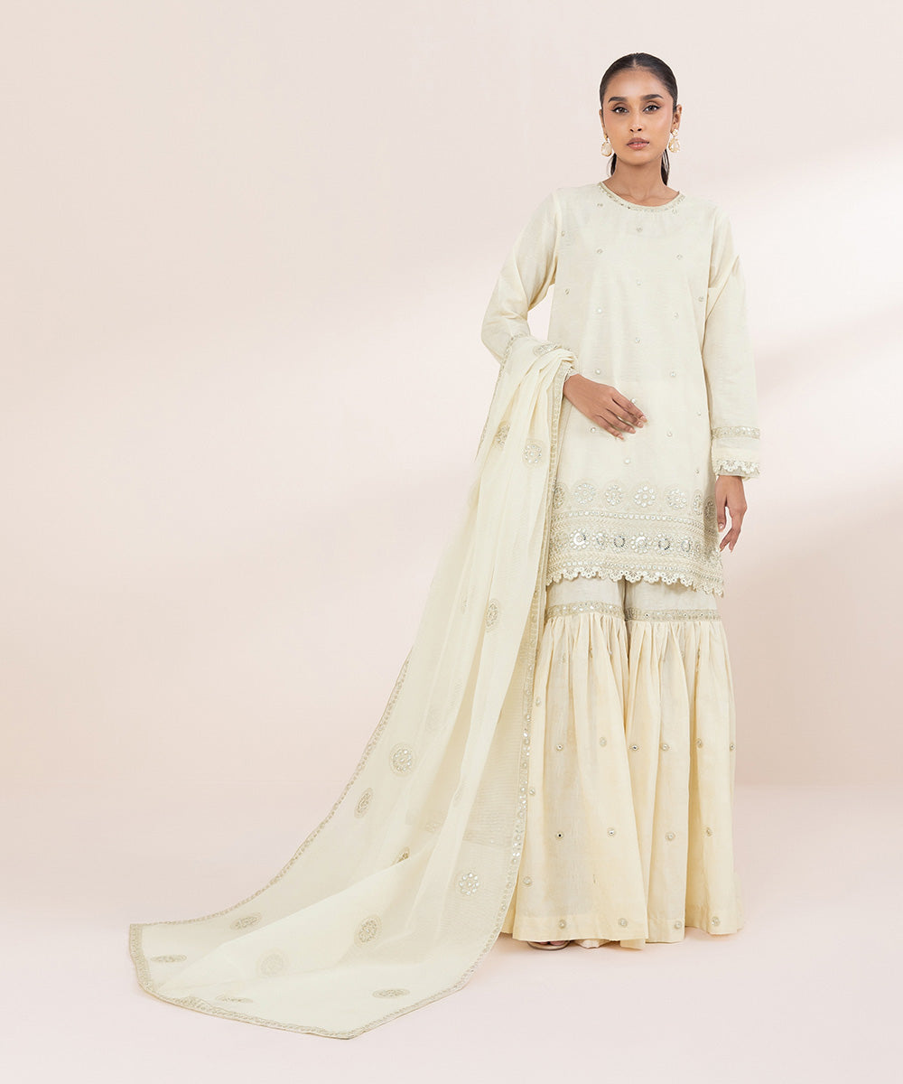 Blended Textured Karandi Beige Embroidered Dupatta