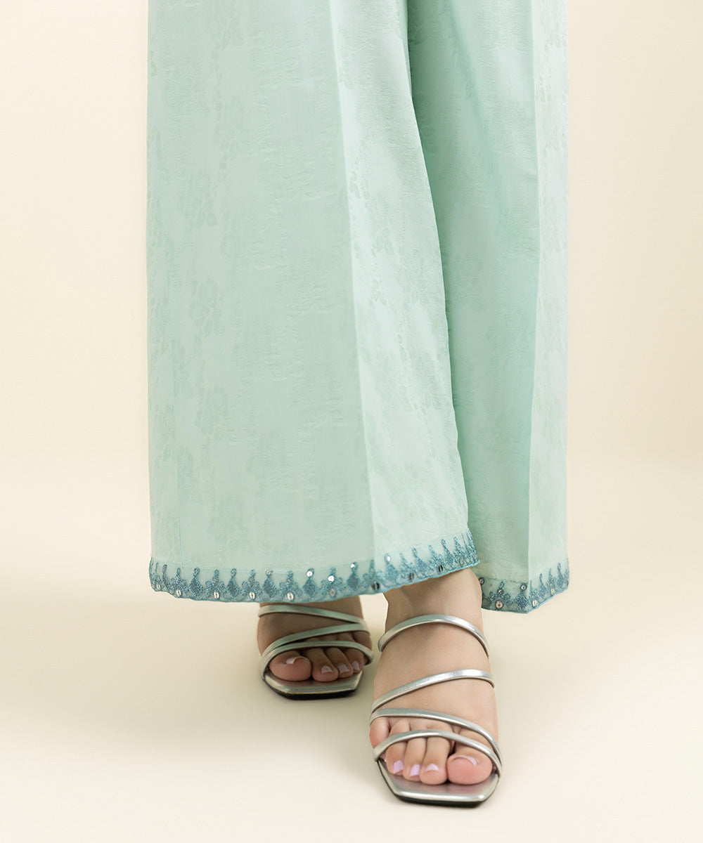 Women's Pret Cotton Jacquard Embroidered Blue Culottes