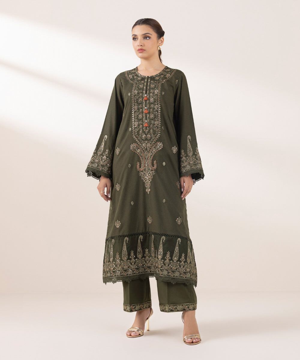 Embroidered Cotton Karandi Shirt