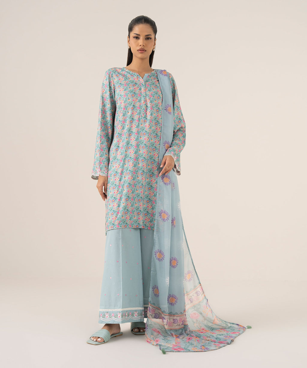 Blended Tissue Blue Printed Dupatta