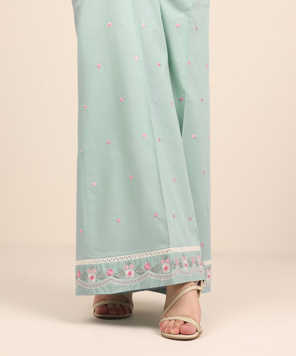 Women's RTW Cambric Blue Embroidered Flared Pants