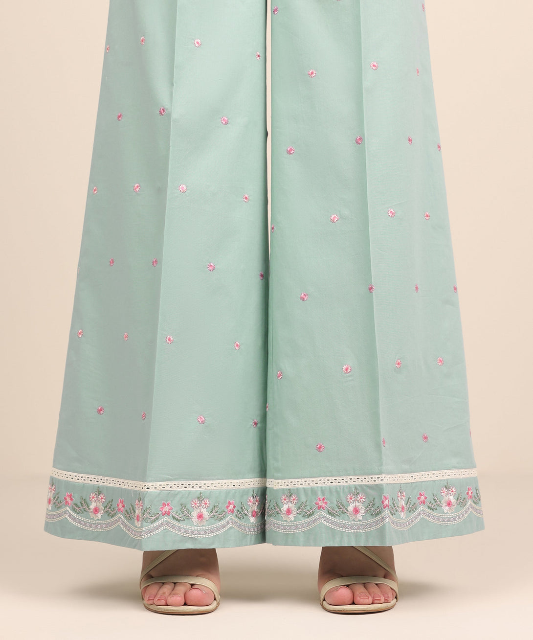 Women's RTW Cambric Blue Embroidered Flared Pants