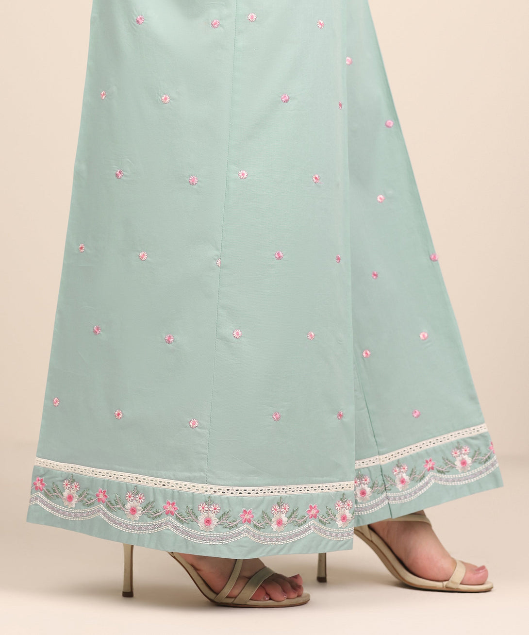 Women's RTW Cambric Blue Embroidered Flared Pants