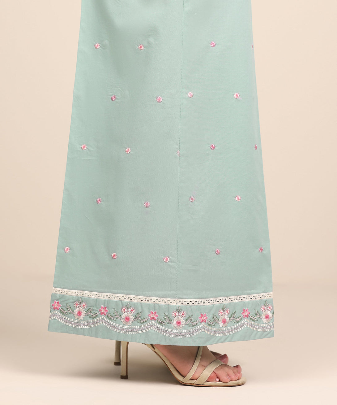 Women's RTW Cambric Blue Embroidered Flared Pants