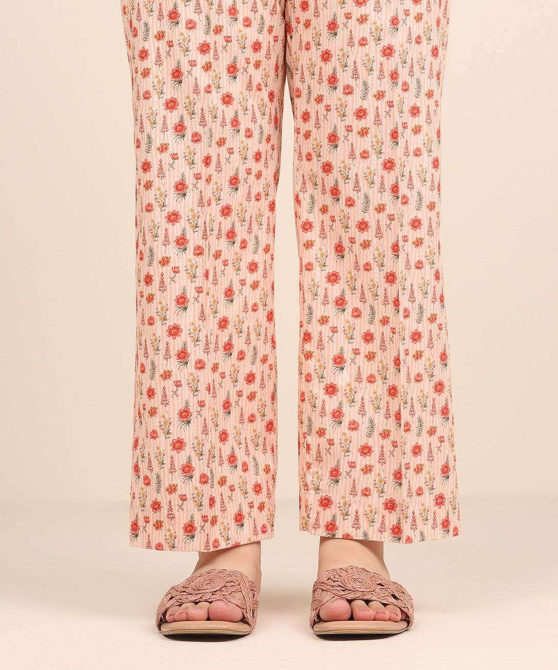 Women's RTW Cambric Pink Printed Straight Pants