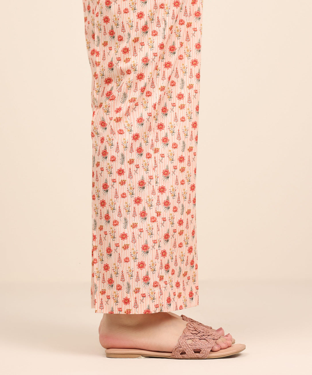 Women's RTW Cambric Pink Printed Straight Pants