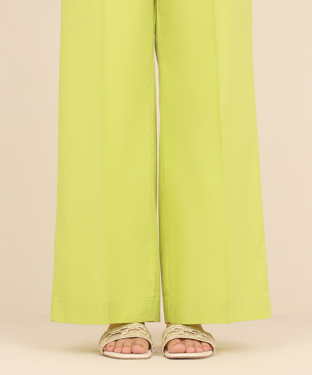 Women's RTW Cambric Green Solid Flared Pants