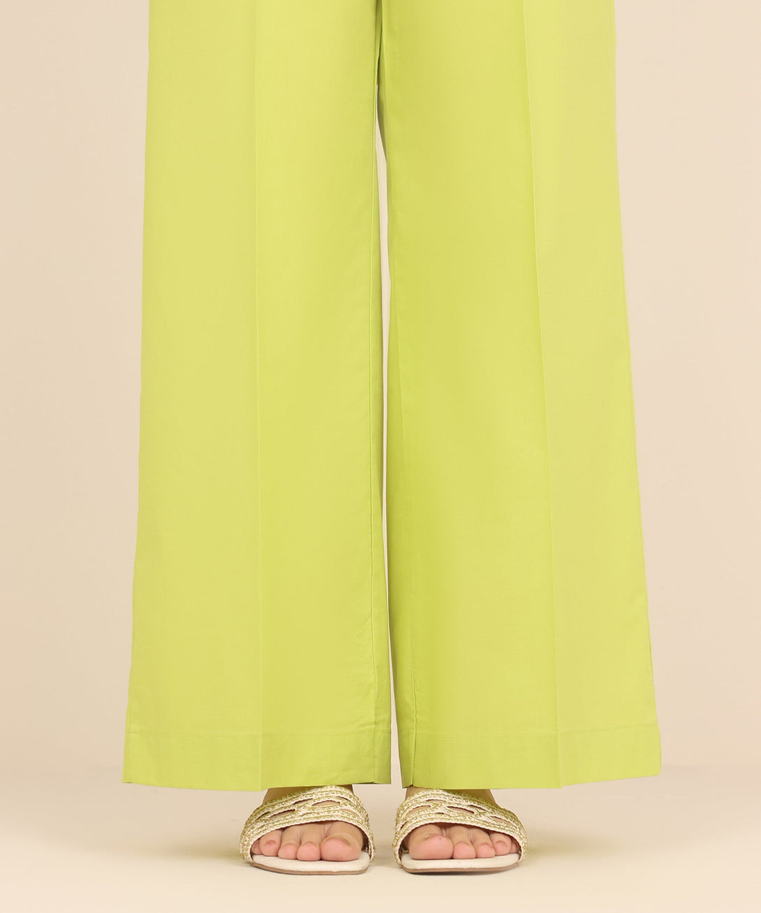 Women's RTW Cambric Green Solid Flared Pants
