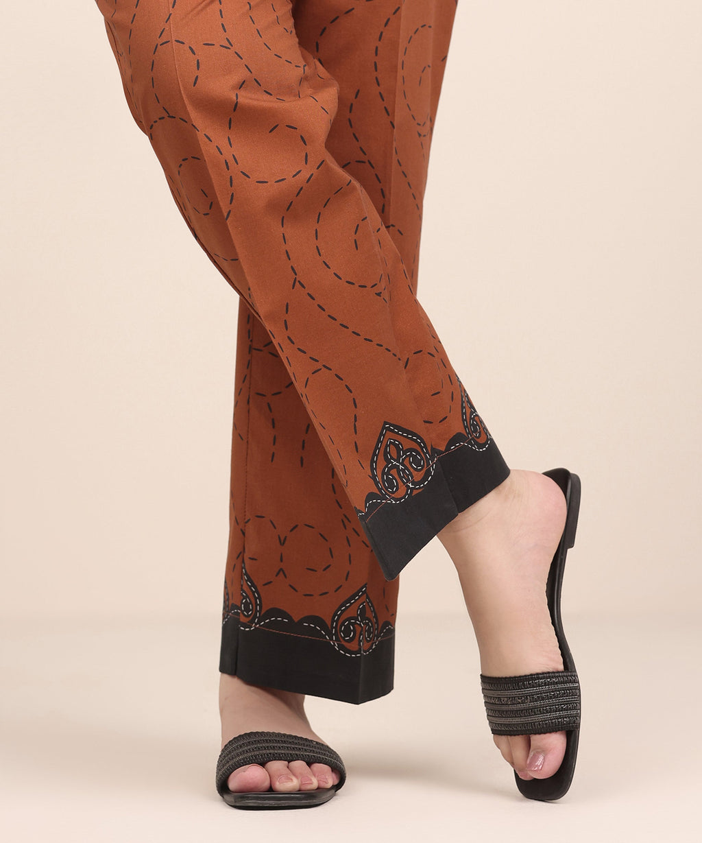 Women's RTW Cambric Brown Printed Straight Pants
