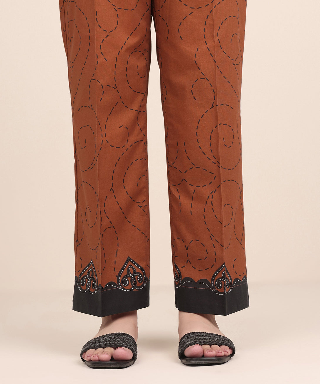 Women's RTW Cambric Brown Printed Straight Pants