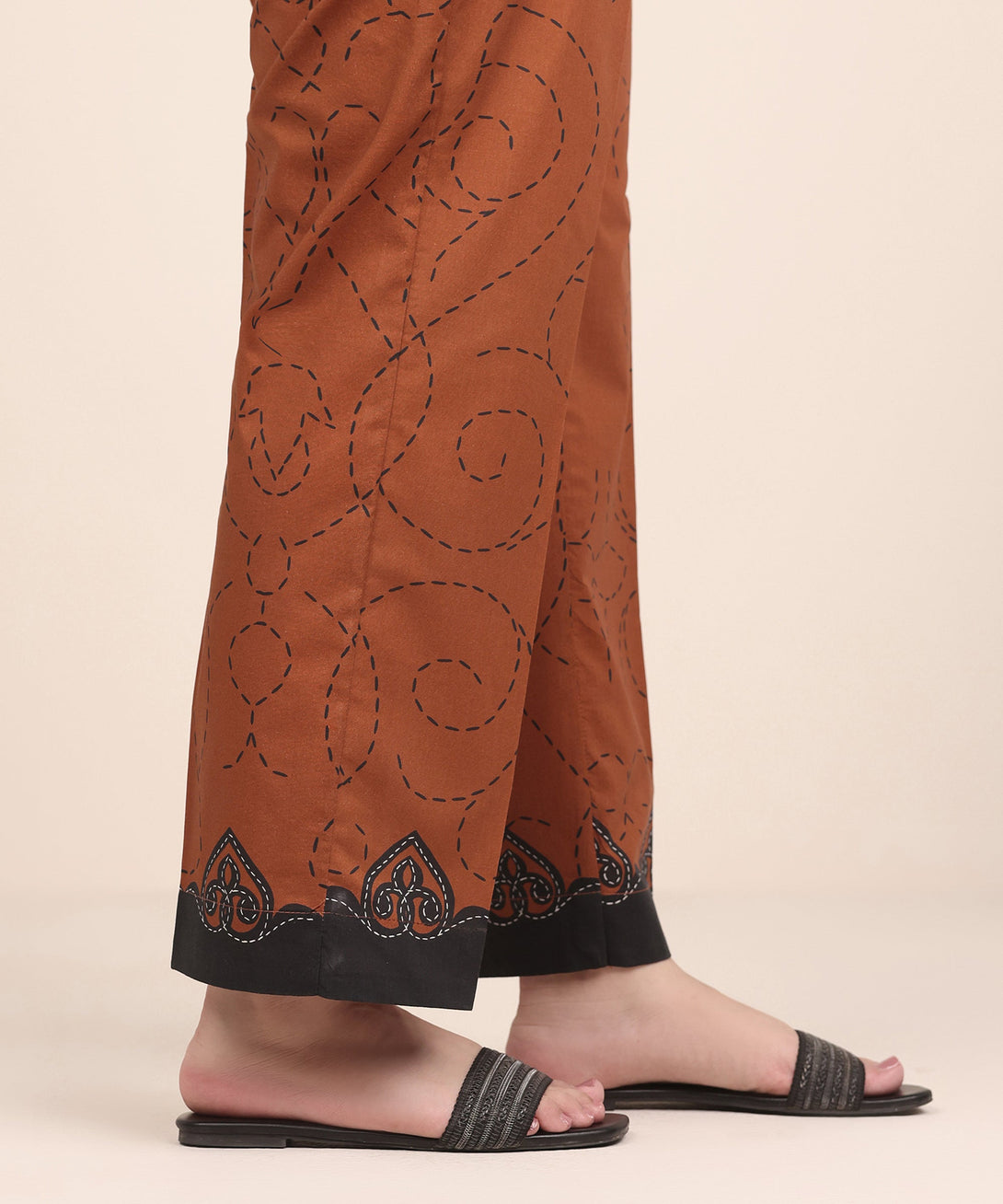 Women's RTW Cambric Brown Printed Straight Pants