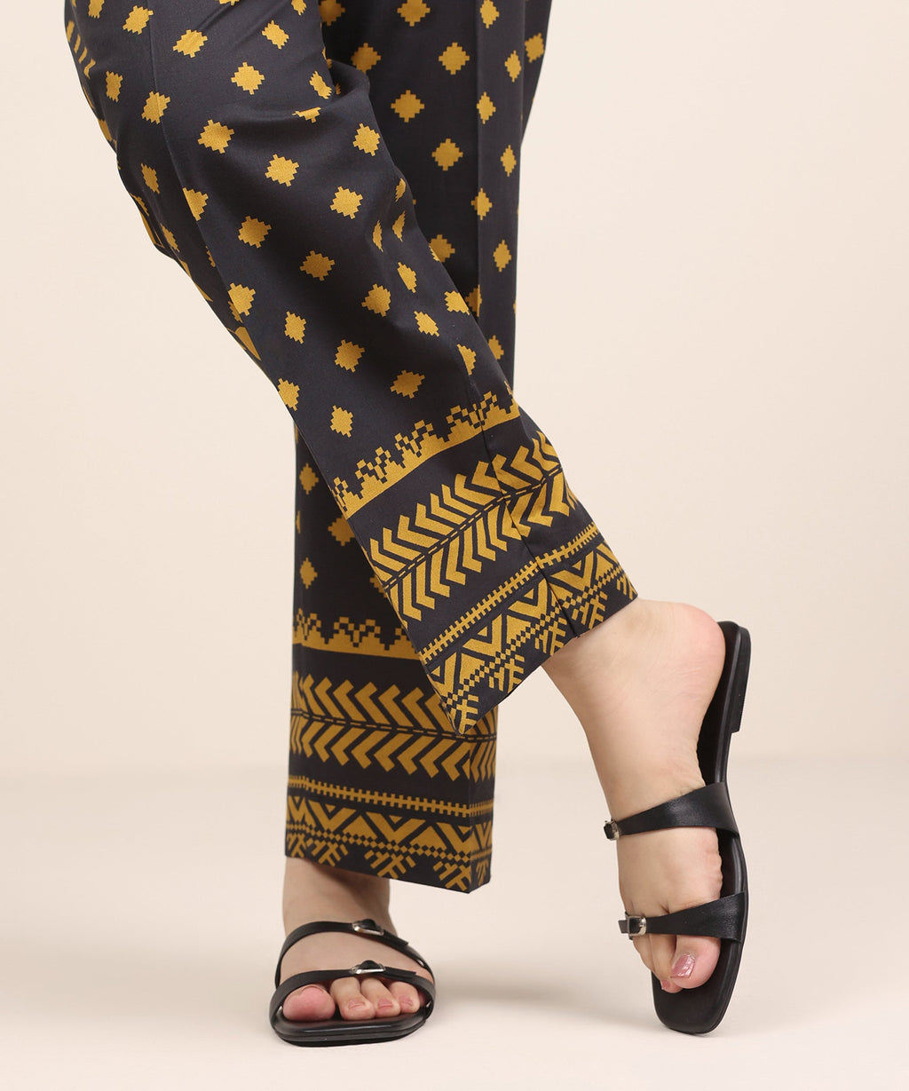 Women's RTW Cambric Black Printed Straight Pants
