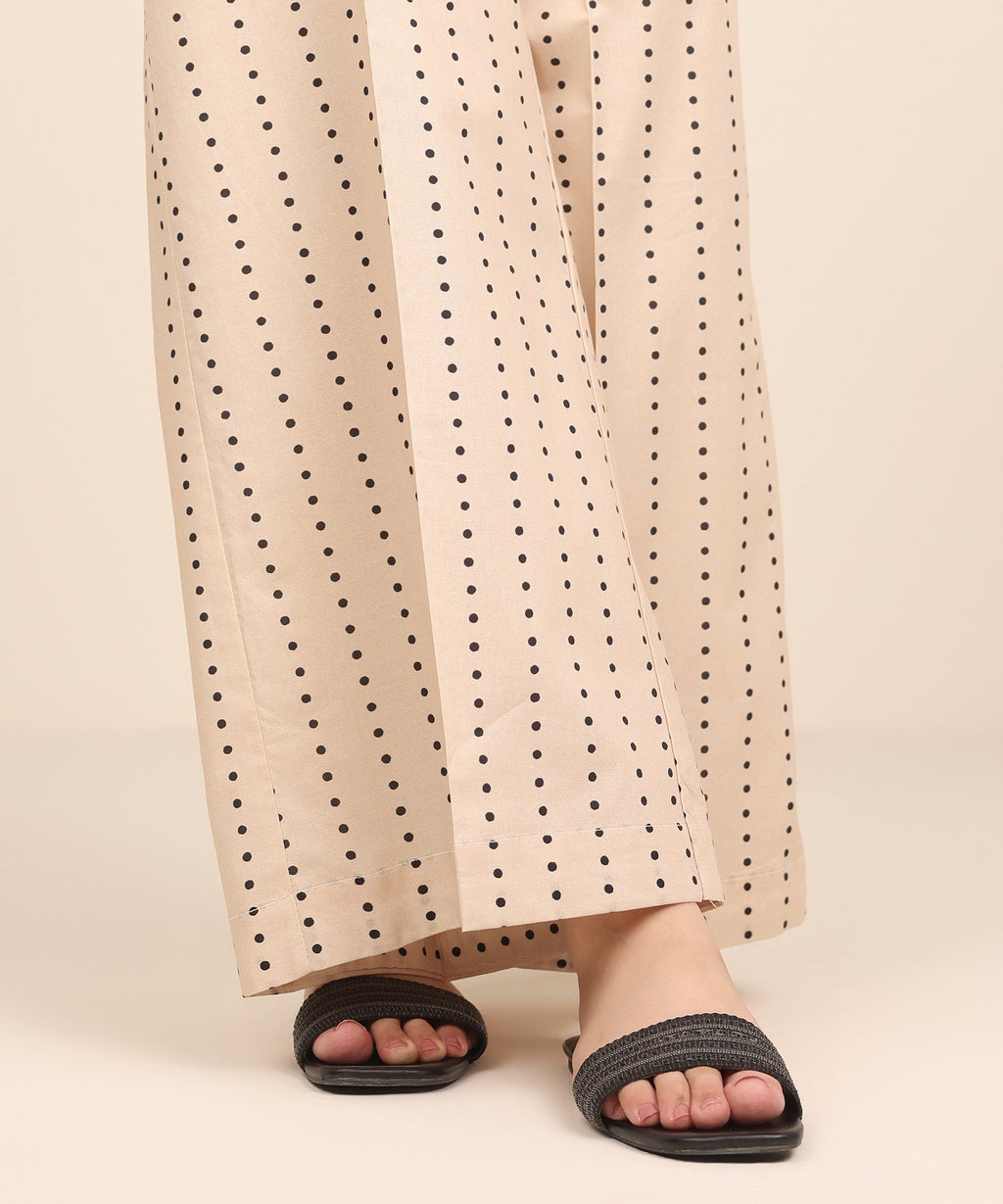 Women's RTW Cambric Beige Printed Flared Pants