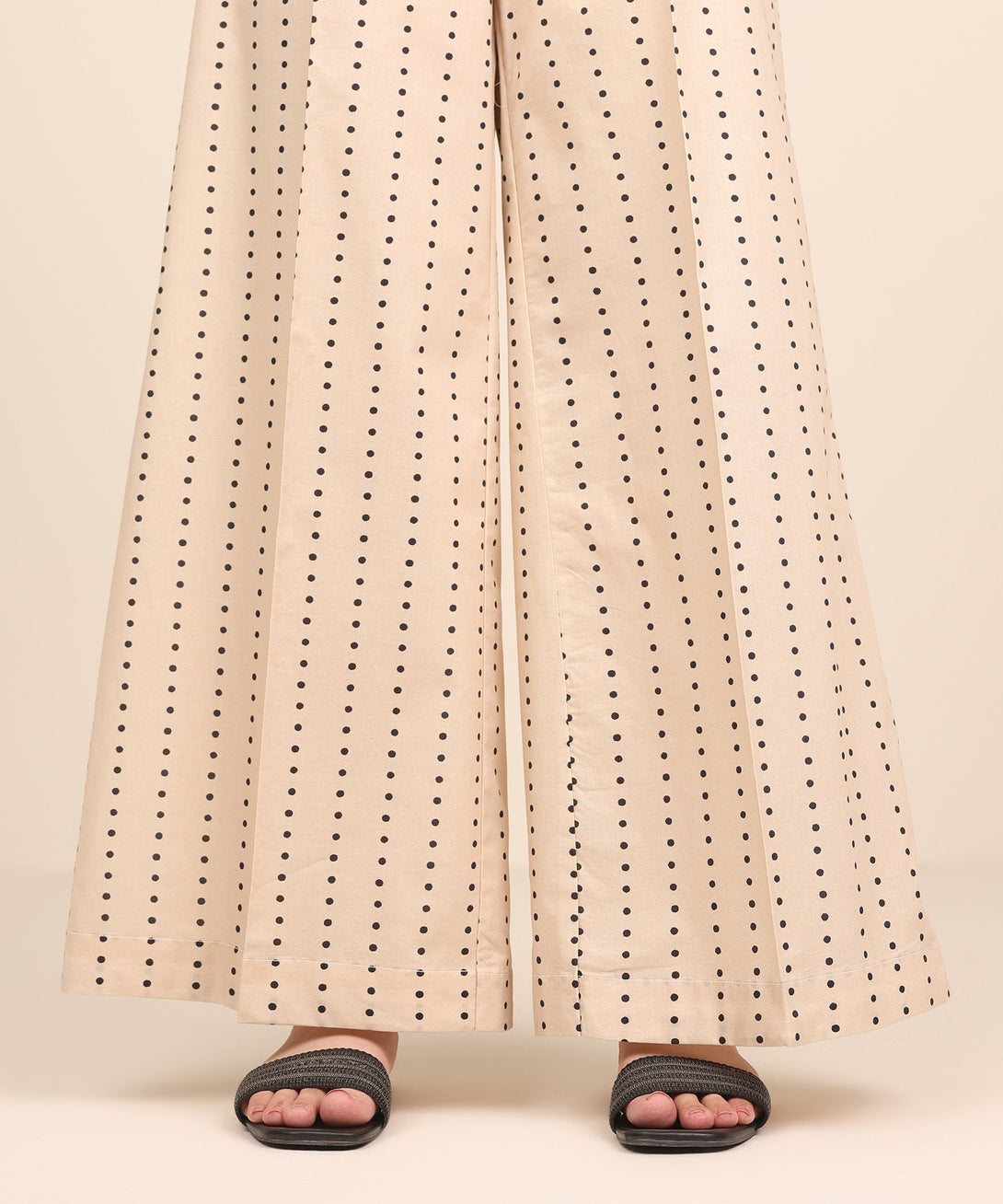 Women's RTW Cambric Beige Printed Flared Pants