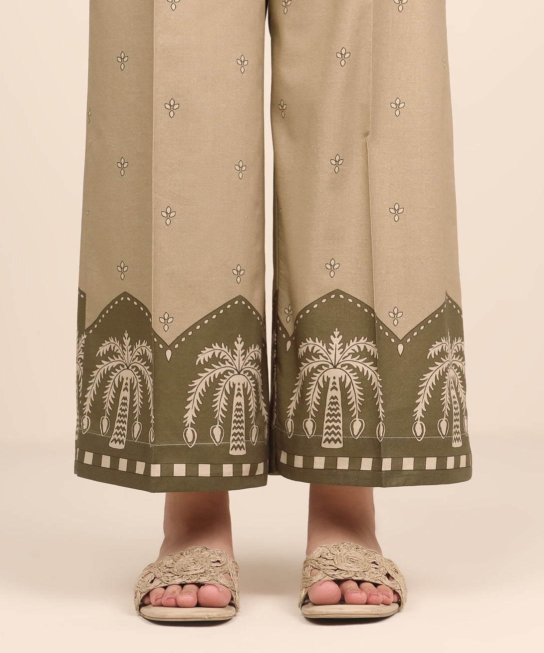 Women's RTW Cambric Brown Printed Flared Pants