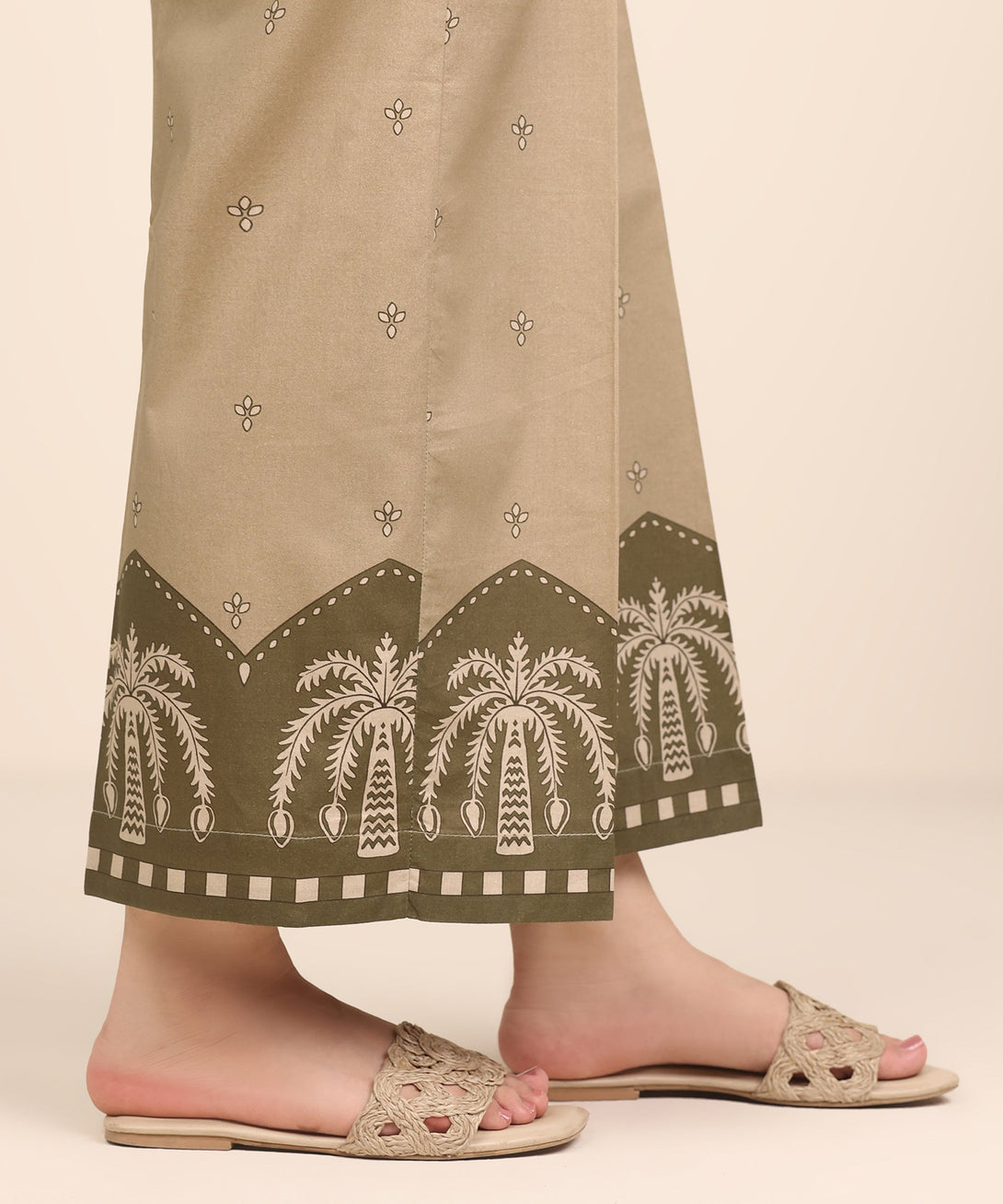 Women's RTW Cambric Brown Printed Flared Pants