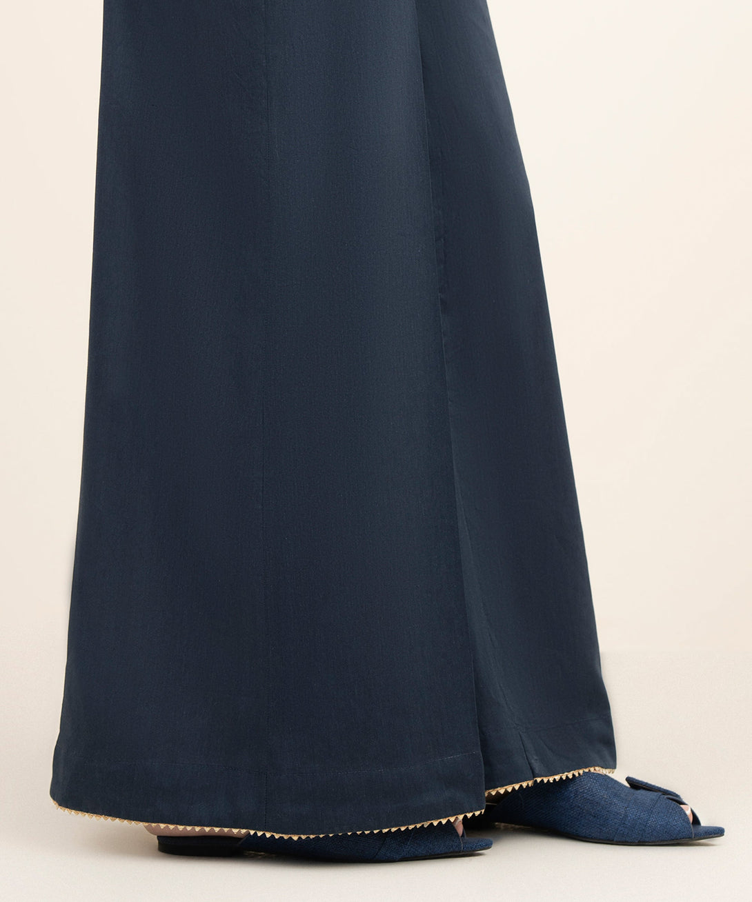Women's RTW Cotton Viscose Solid Blue Flared Pants
