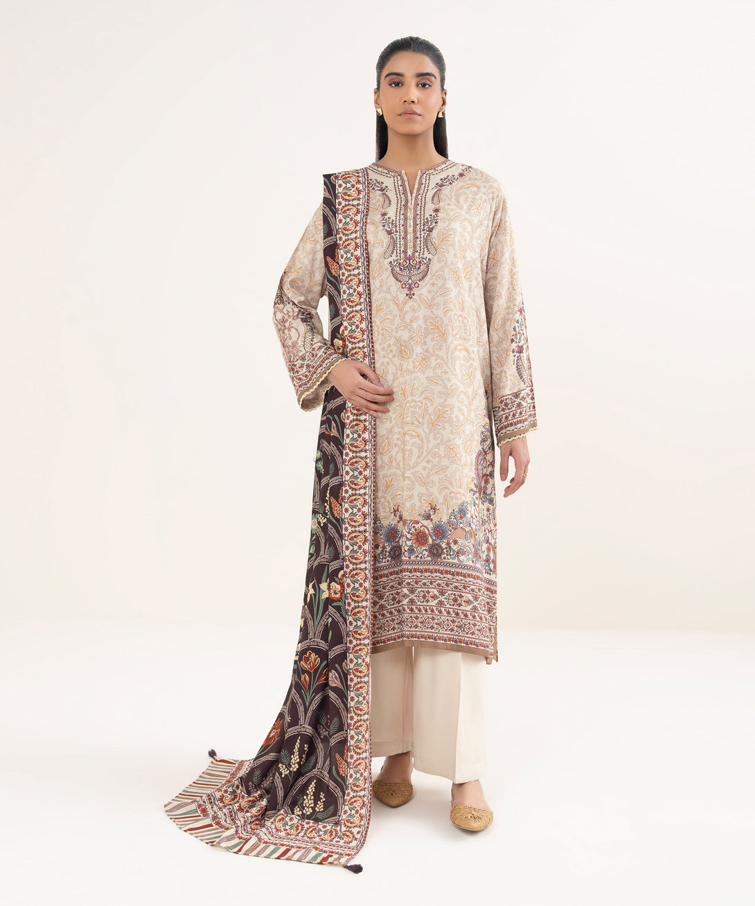 Viscose Linen Printed Brown Dupatta