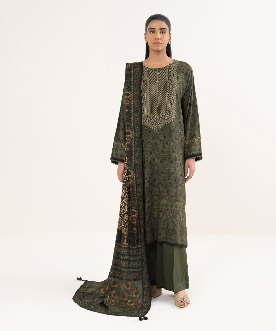 Viscose Linen Printed Green Dupatta