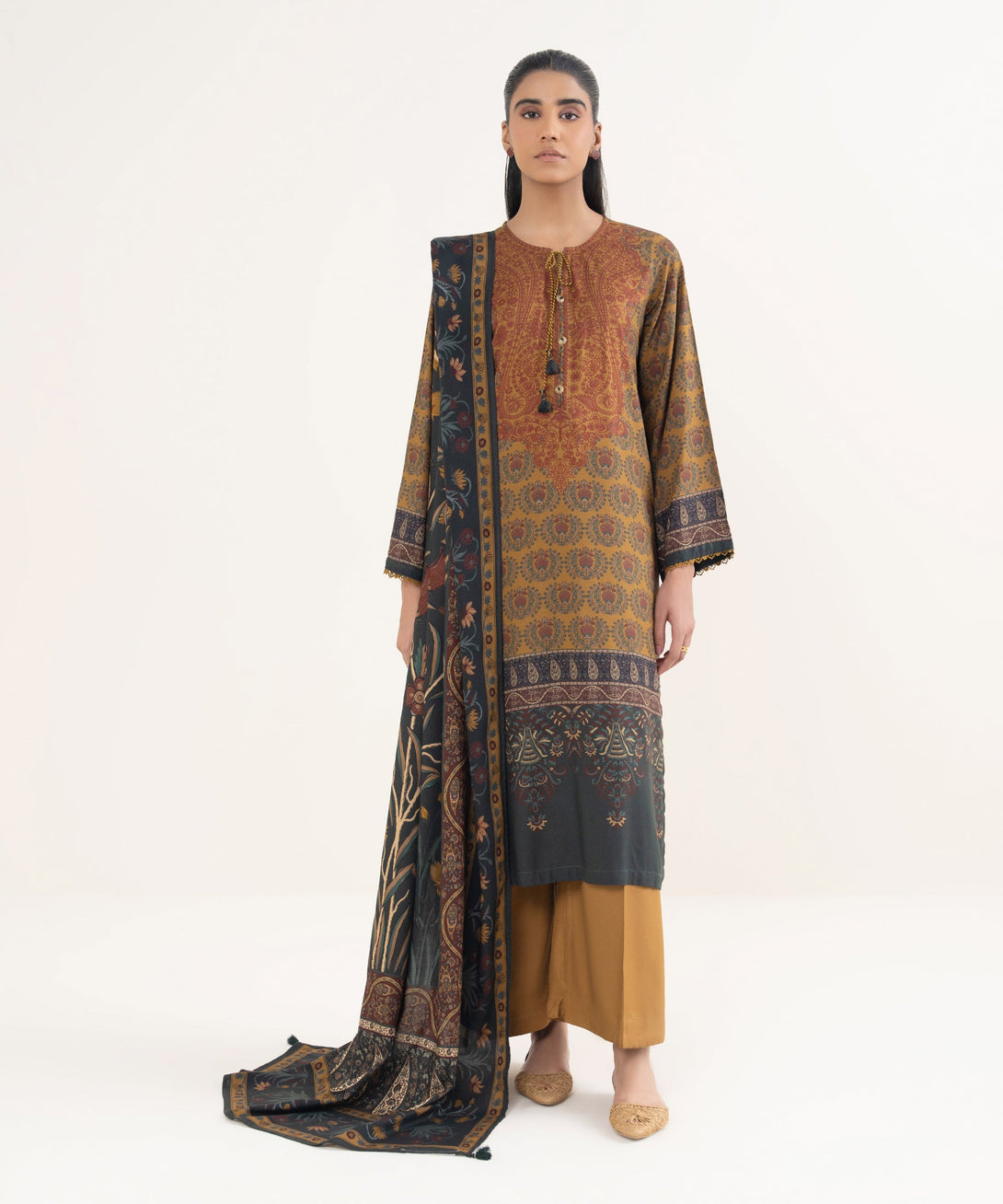 Viscose Linen Printed Black Dupatta