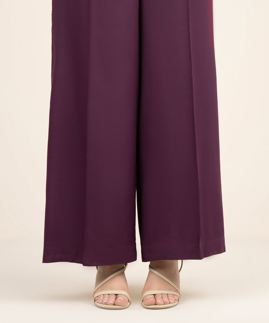 Women's RTW Viscose Linen Solid Purple Flared Pants