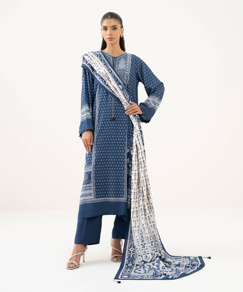 Viscose Linen Printed Blue Dupatta