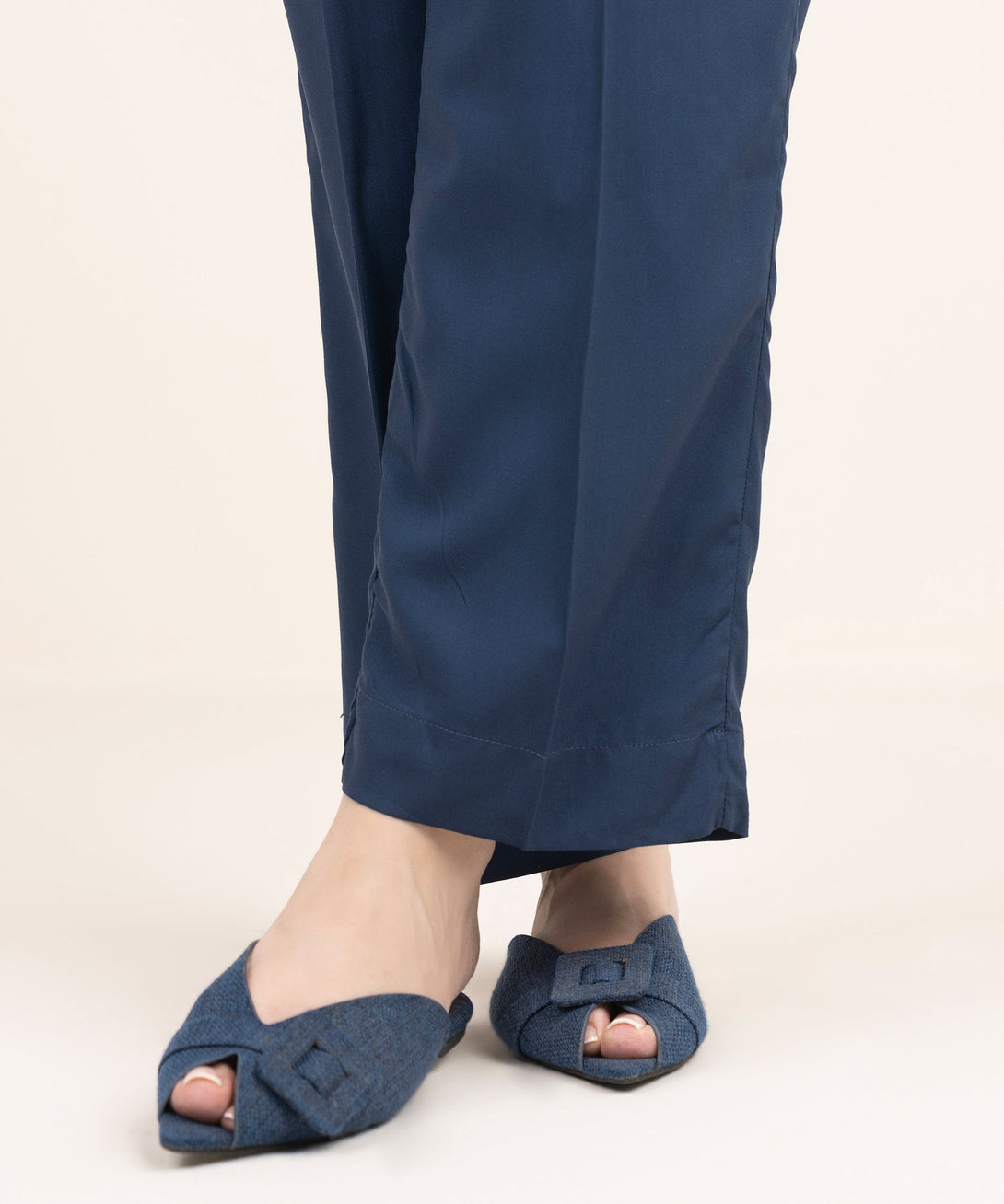 Women's RTW Viscose Linen Solid Blue Straight Pants