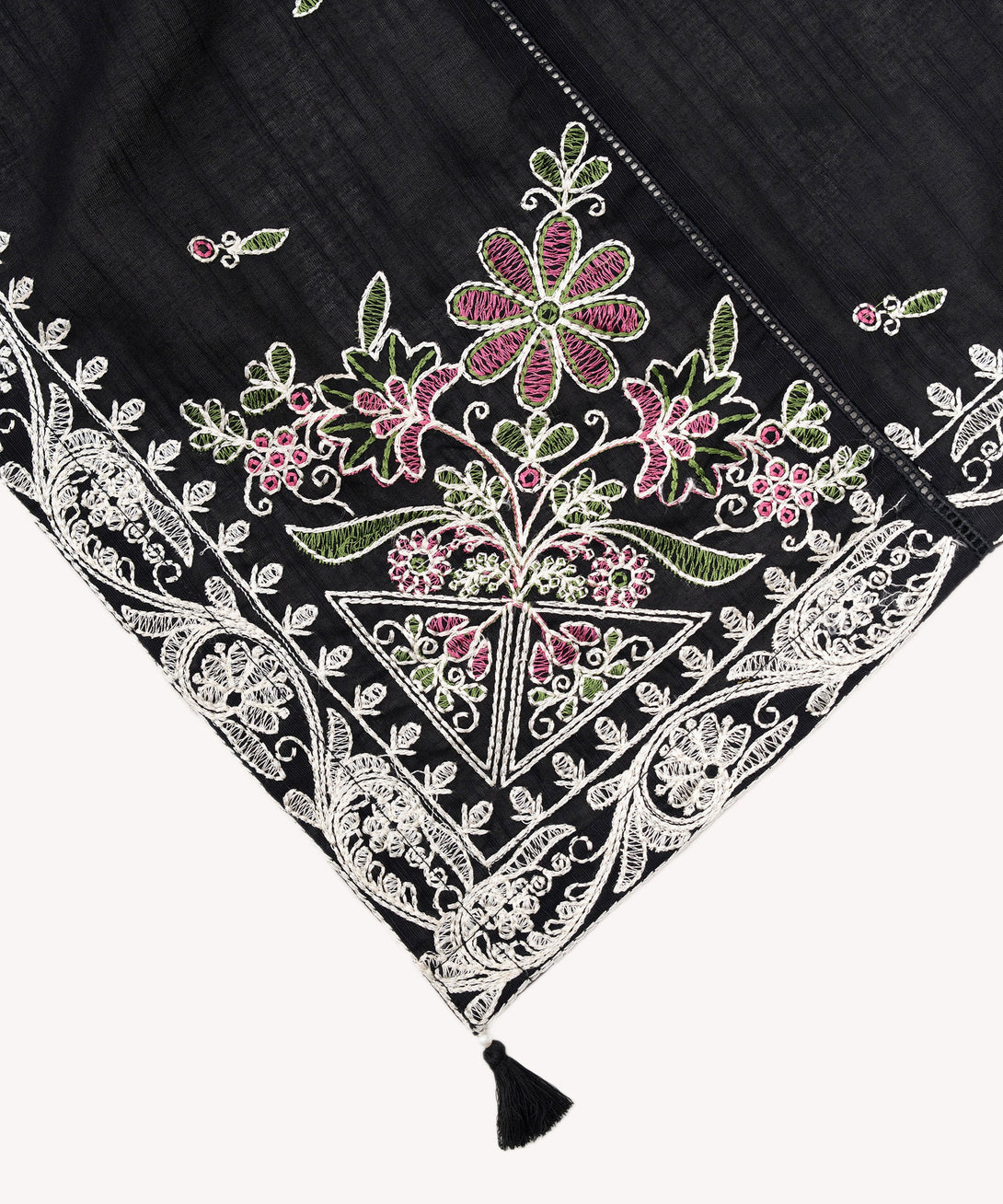 Light Khaddar Embroidered Black Dupatta