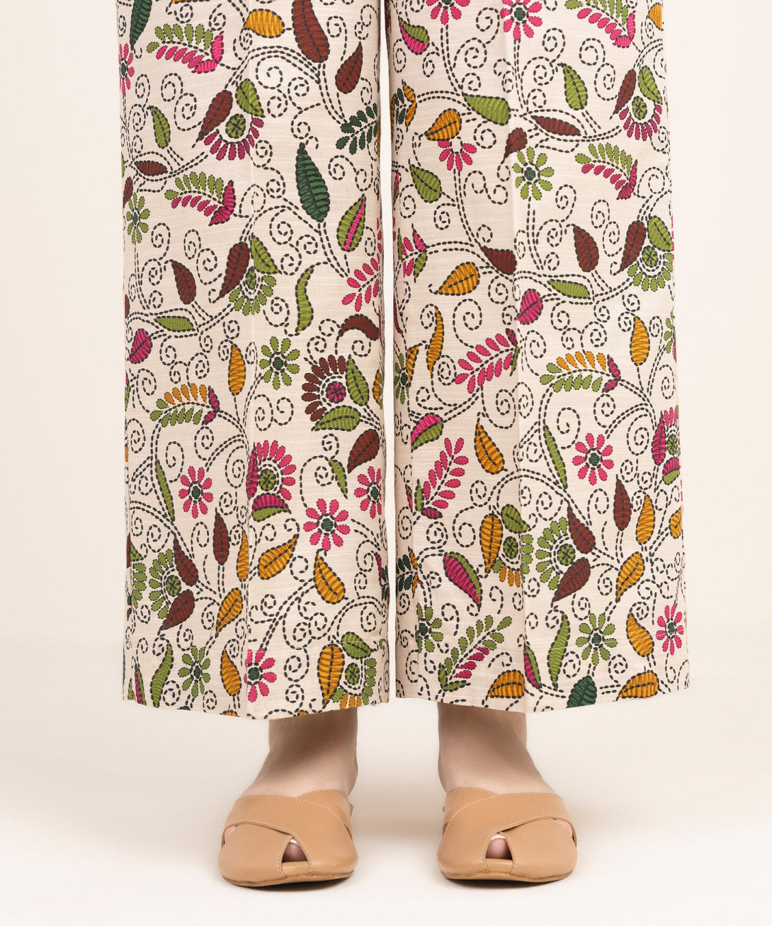 Women's RTW Khaddar Printed Multi Flared Pants