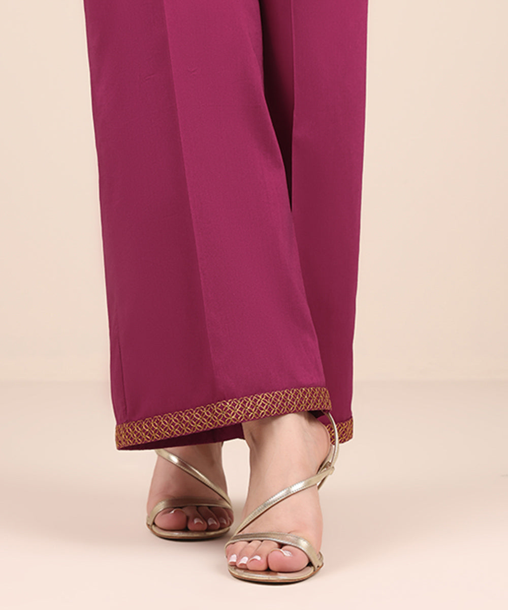 Women's Pret Cotton Viscose Pink Embroidered Culottes