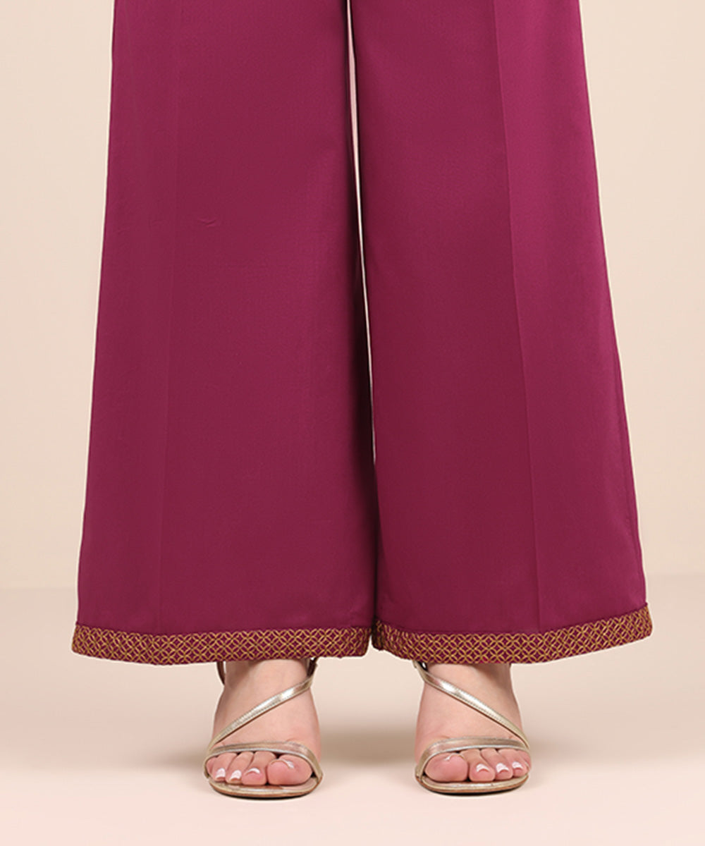 Women's Pret Cotton Viscose Pink Embroidered Culottes