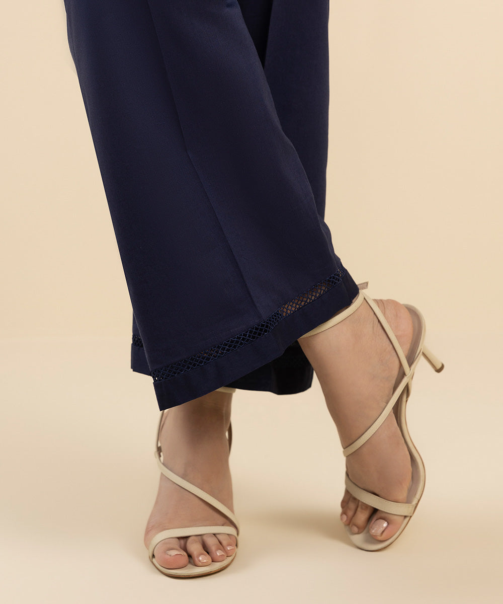 Women's Pret Cotton Viscose Blue Solid Culottes