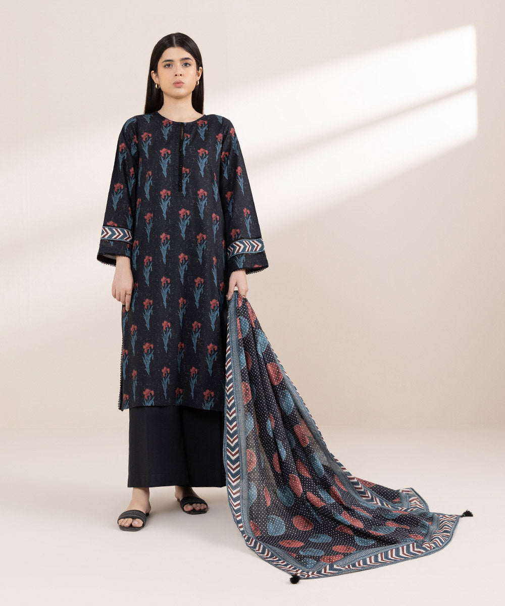 Textured Voile Multi Printed Dupatta