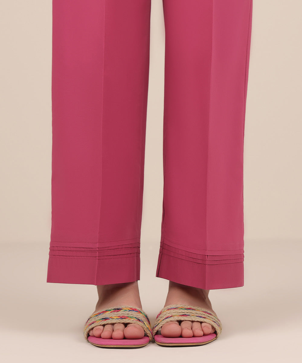 Women's RTW Cambric Pink Solid Straight Pants