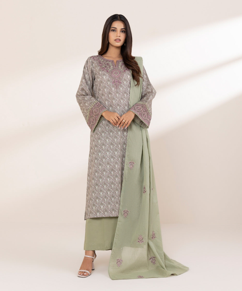 Fine Voile Green Embroidered Dupatta