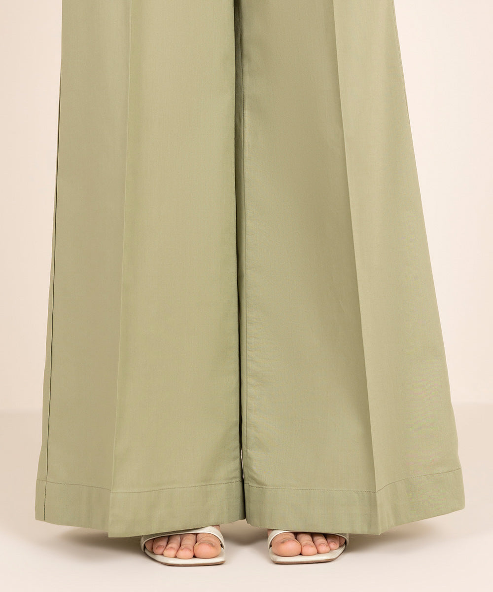 Women's RTW Cambric Green Solid Culottes