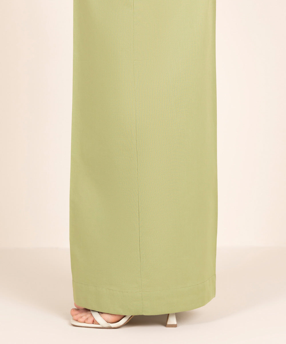 Women's RTW Cambric Green Solid Flared Pants