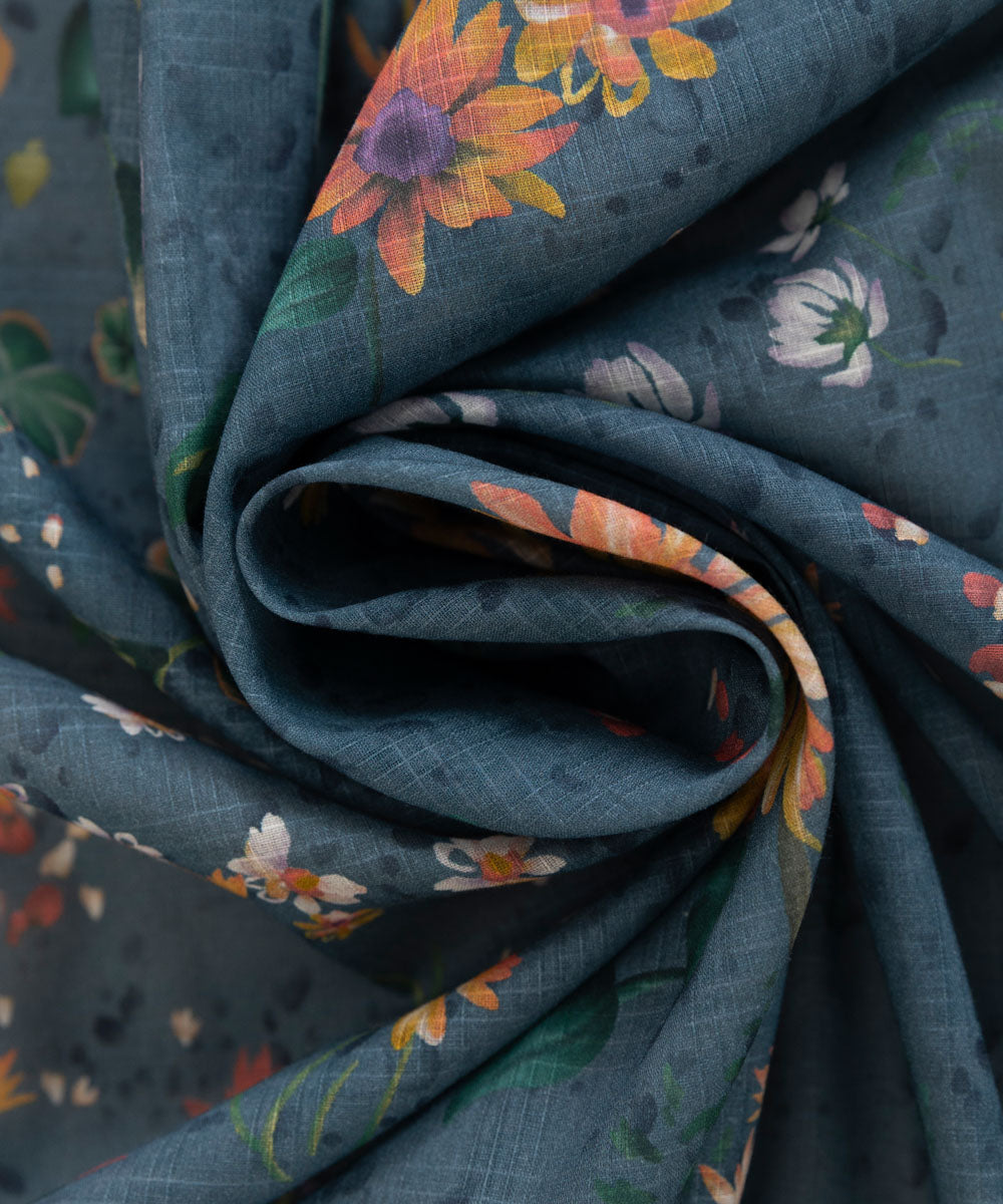 Textured Voile Blue Printed Dupatta