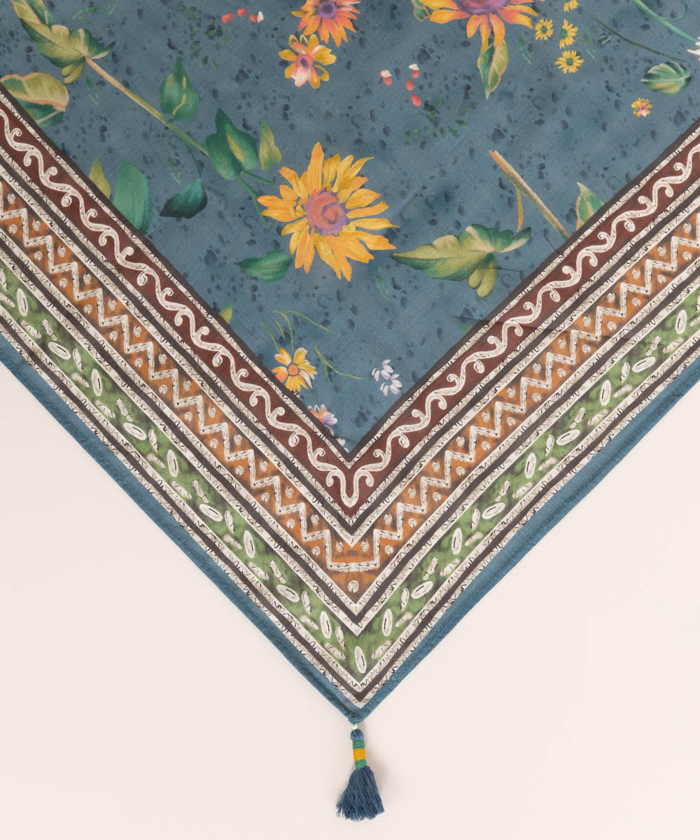 Textured Voile Blue Printed Dupatta