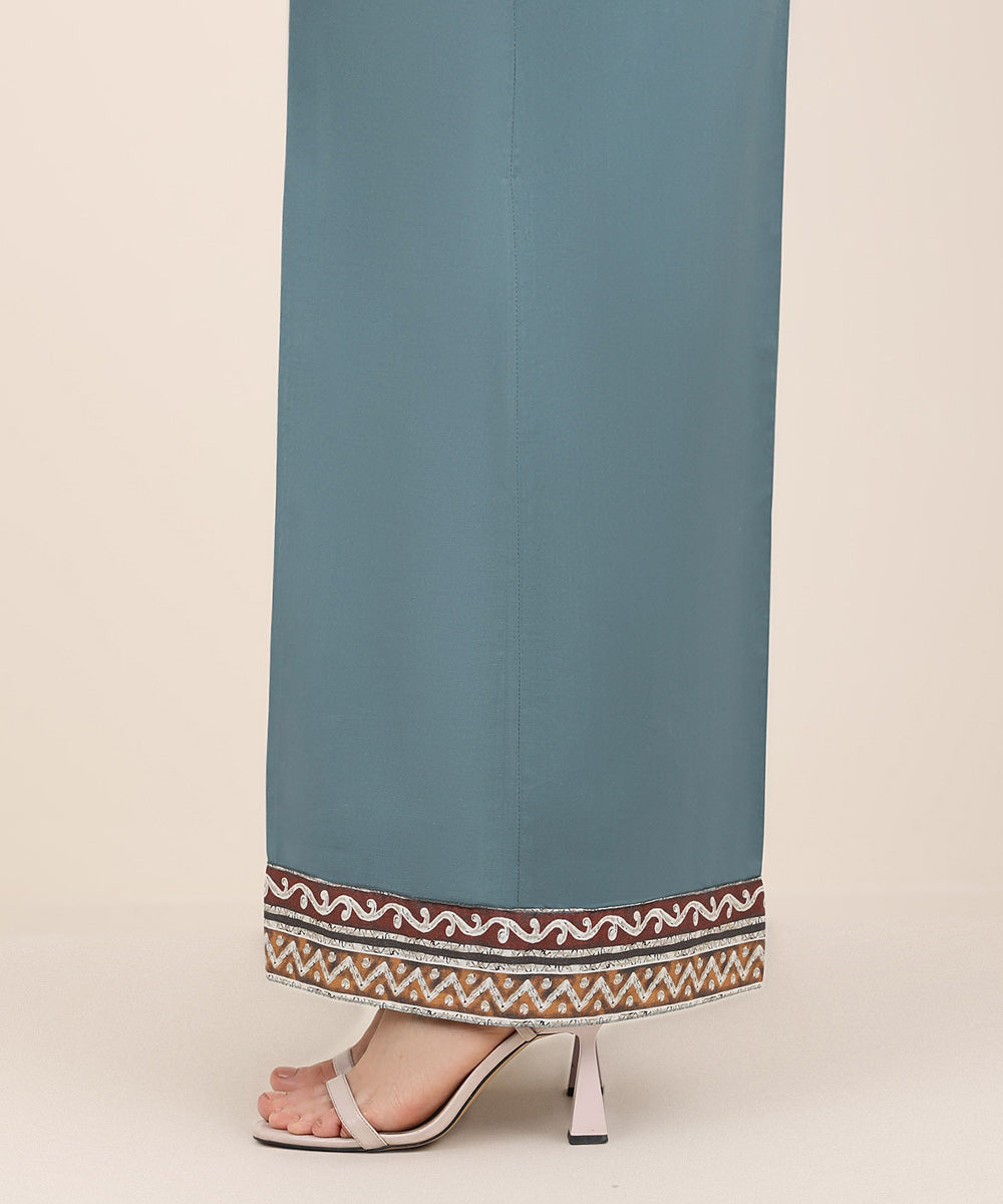 Women's RTW Cambric Blue Solid Flared Pants