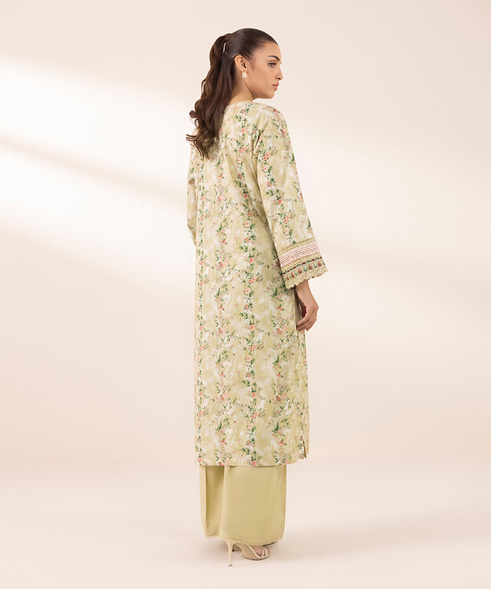 Women's RTW Lawn Beige Printed A-Line Shirt