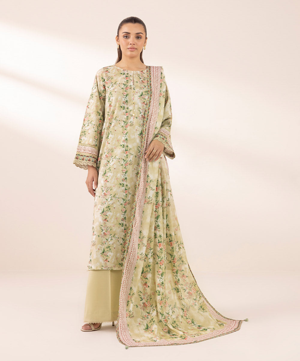 Women's RTW Lawn Beige Printed A-Line Shirt