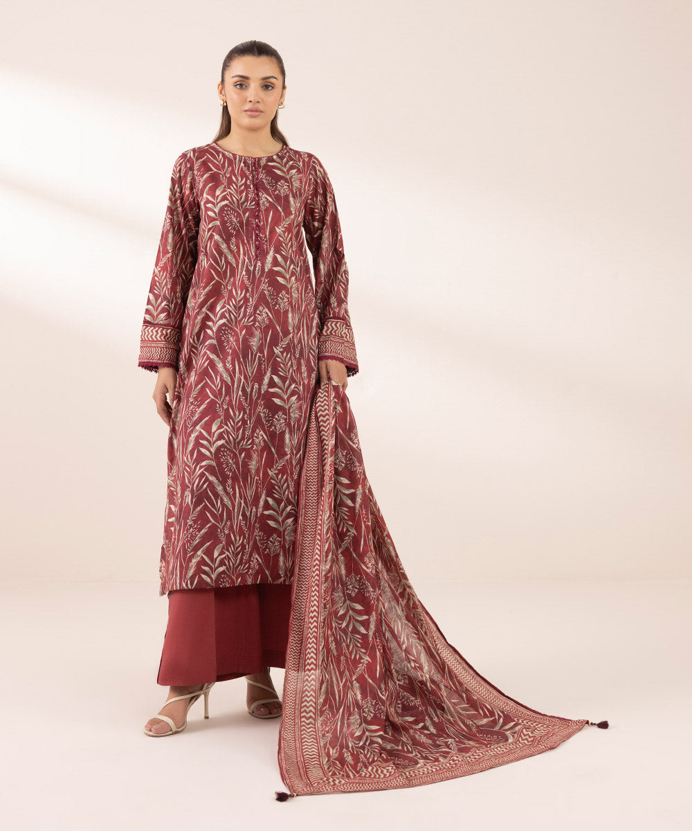 Women's RTW Lawn Red Printed A-Line Shirt
