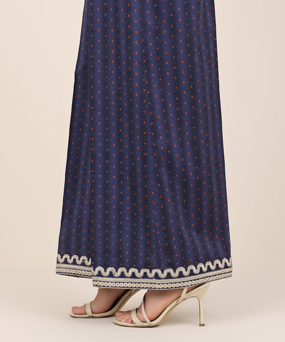Women's RTW Cambric Blue Embroidered Flared Pants